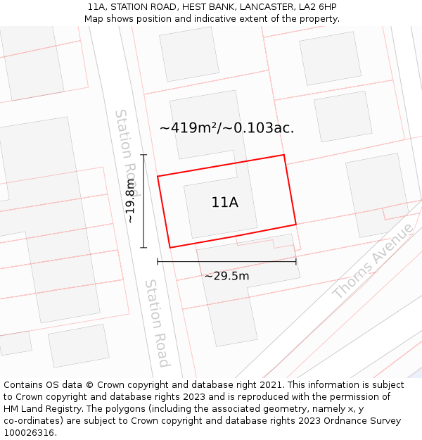 11A, STATION ROAD, HEST BANK, LANCASTER, LA2 6HP: Plot and title map