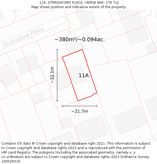 11A, STRANGFORD PLACE, HERNE BAY, CT6 7UJ: Plot and title map