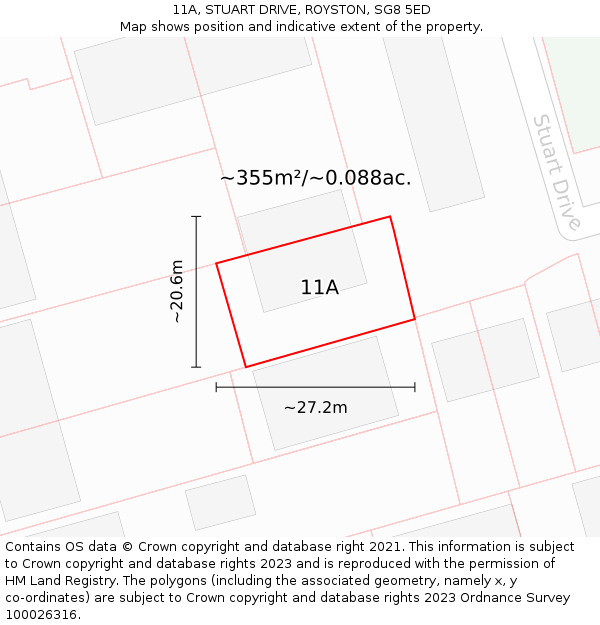 11A, STUART DRIVE, ROYSTON, SG8 5ED: Plot and title map