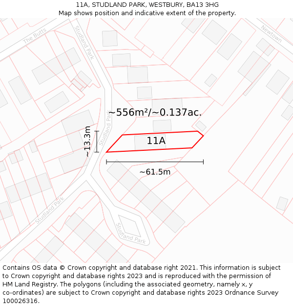 11A, STUDLAND PARK, WESTBURY, BA13 3HG: Plot and title map