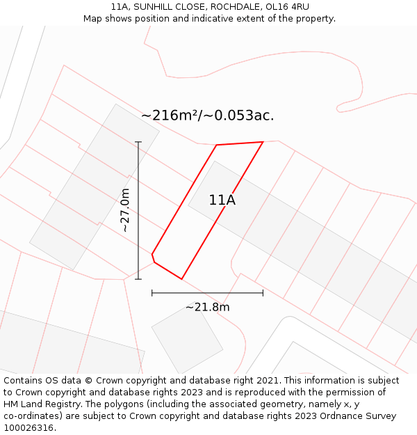 11A, SUNHILL CLOSE, ROCHDALE, OL16 4RU: Plot and title map