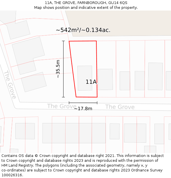 11A, THE GROVE, FARNBOROUGH, GU14 6QS: Plot and title map