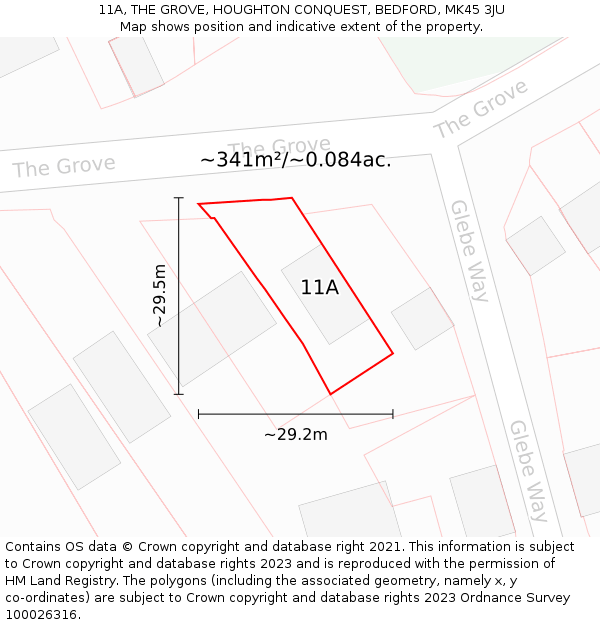 11A, THE GROVE, HOUGHTON CONQUEST, BEDFORD, MK45 3JU: Plot and title map