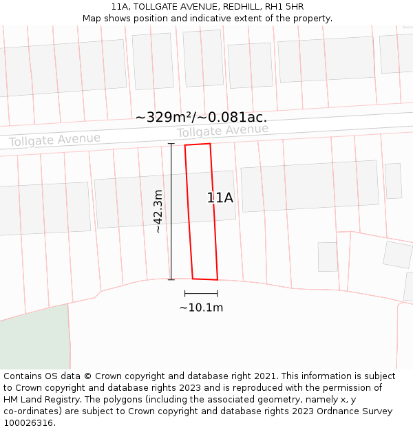 11A, TOLLGATE AVENUE, REDHILL, RH1 5HR: Plot and title map