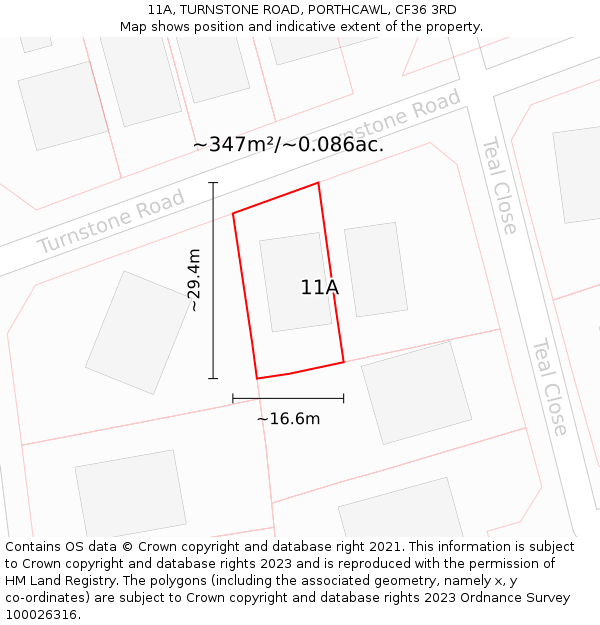 11A, TURNSTONE ROAD, PORTHCAWL, CF36 3RD: Plot and title map