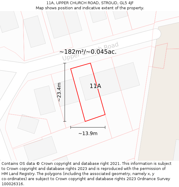 11A, UPPER CHURCH ROAD, STROUD, GL5 4JF: Plot and title map