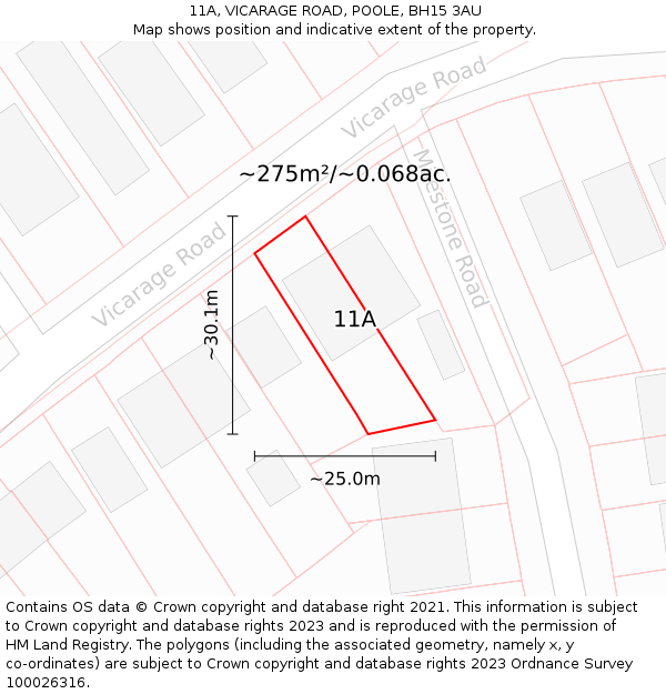 11A, VICARAGE ROAD, POOLE, BH15 3AU: Plot and title map