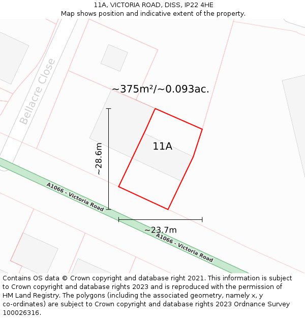 11A, VICTORIA ROAD, DISS, IP22 4HE: Plot and title map