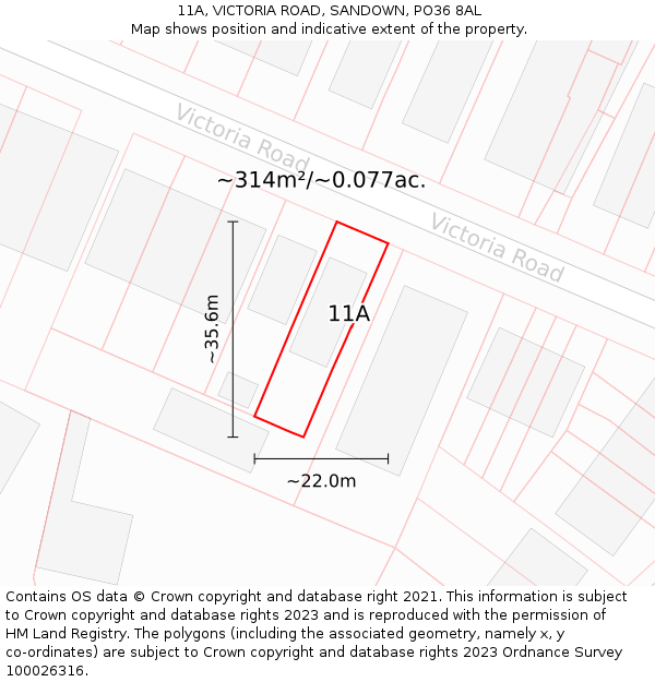 11A, VICTORIA ROAD, SANDOWN, PO36 8AL: Plot and title map