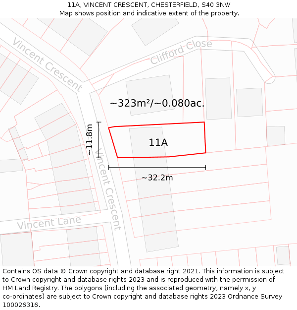 11A, VINCENT CRESCENT, CHESTERFIELD, S40 3NW: Plot and title map