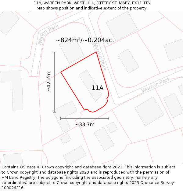 11A, WARREN PARK, WEST HILL, OTTERY ST. MARY, EX11 1TN: Plot and title map
