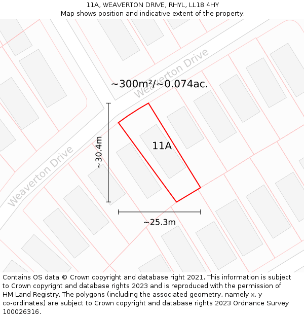 11A, WEAVERTON DRIVE, RHYL, LL18 4HY: Plot and title map