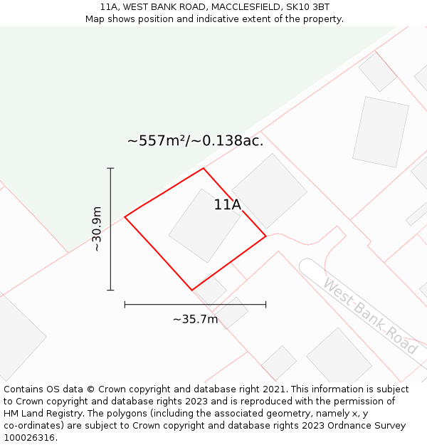 11A, WEST BANK ROAD, MACCLESFIELD, SK10 3BT: Plot and title map