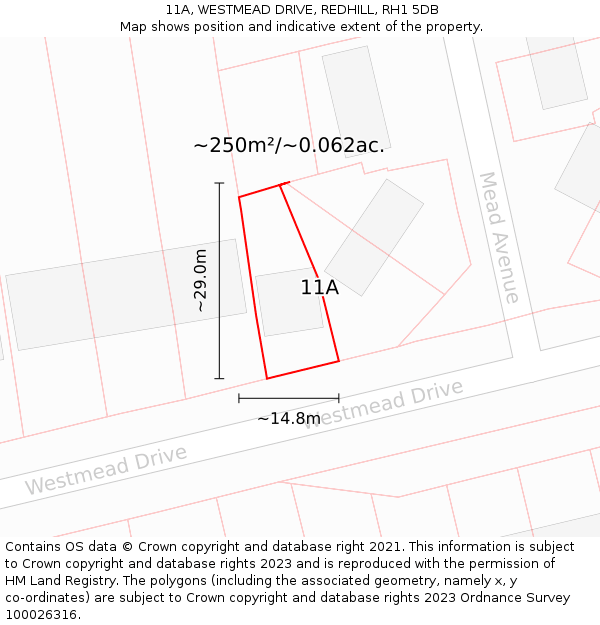 11A, WESTMEAD DRIVE, REDHILL, RH1 5DB: Plot and title map