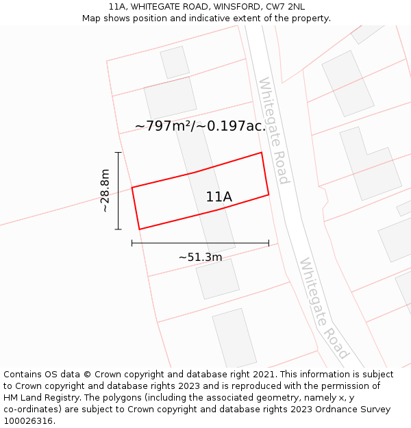 11A, WHITEGATE ROAD, WINSFORD, CW7 2NL: Plot and title map