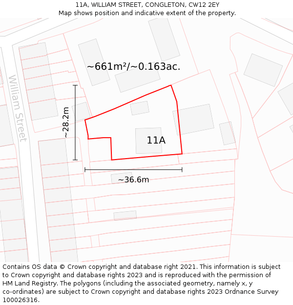 11A, WILLIAM STREET, CONGLETON, CW12 2EY: Plot and title map