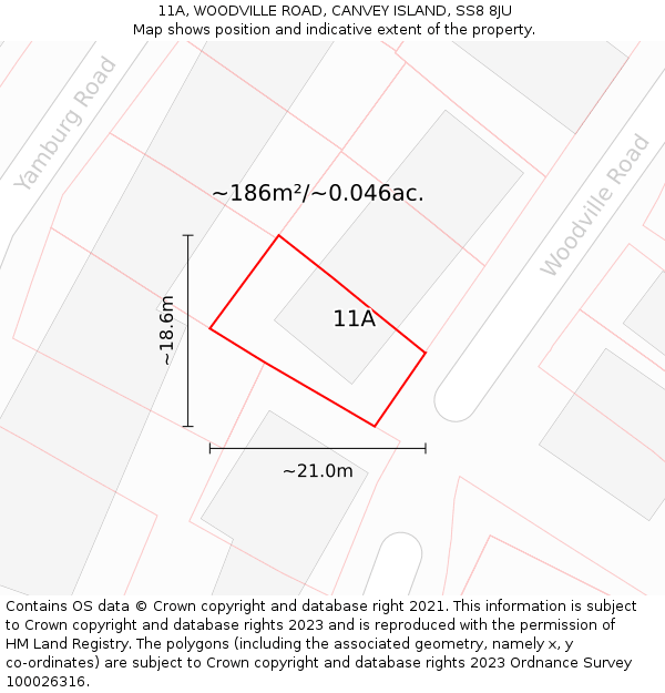 11A, WOODVILLE ROAD, CANVEY ISLAND, SS8 8JU: Plot and title map