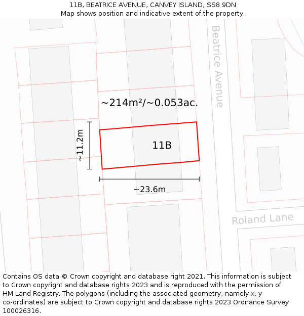 11B, BEATRICE AVENUE, CANVEY ISLAND, SS8 9DN: Plot and title map