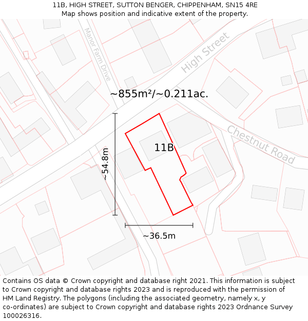 11B, HIGH STREET, SUTTON BENGER, CHIPPENHAM, SN15 4RE: Plot and title map