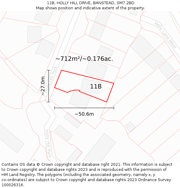 11B, HOLLY HILL DRIVE, BANSTEAD, SM7 2BD: Plot and title map