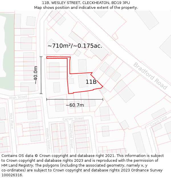 11B, WESLEY STREET, CLECKHEATON, BD19 3PU: Plot and title map