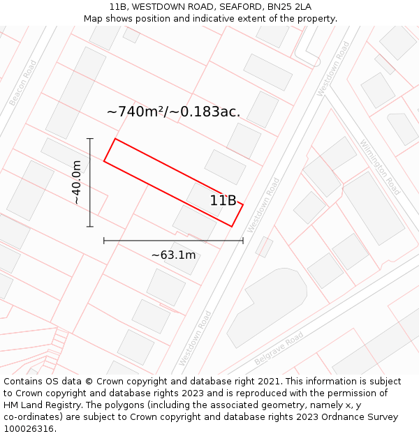 11B, WESTDOWN ROAD, SEAFORD, BN25 2LA: Plot and title map