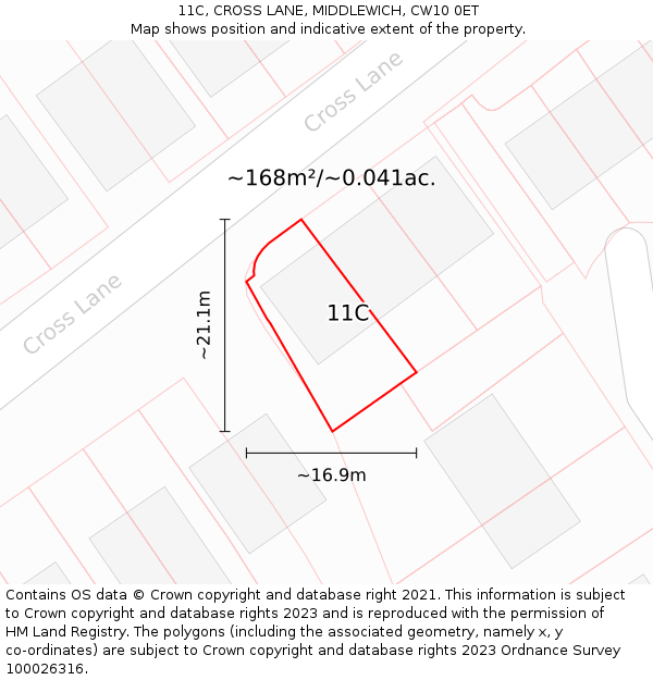 11C, CROSS LANE, MIDDLEWICH, CW10 0ET: Plot and title map