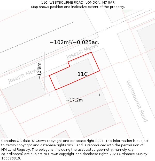 11C, WESTBOURNE ROAD, LONDON, N7 8AR: Plot and title map