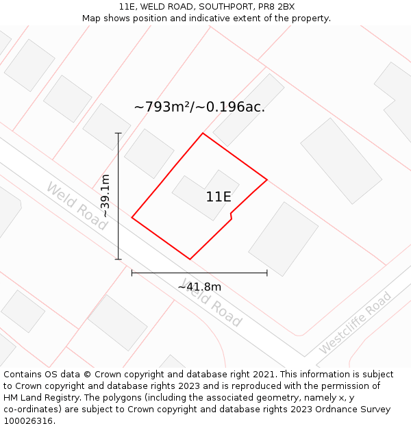 11E, WELD ROAD, SOUTHPORT, PR8 2BX: Plot and title map