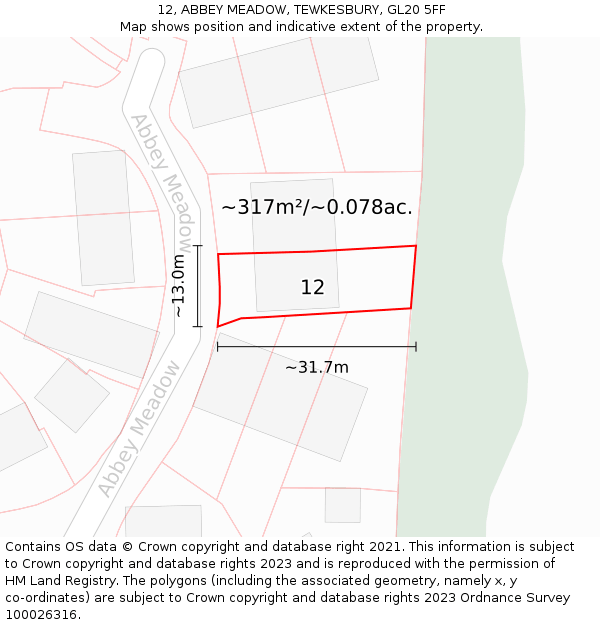 12, ABBEY MEADOW, TEWKESBURY, GL20 5FF: Plot and title map