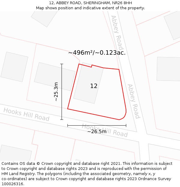 12, ABBEY ROAD, SHERINGHAM, NR26 8HH: Plot and title map