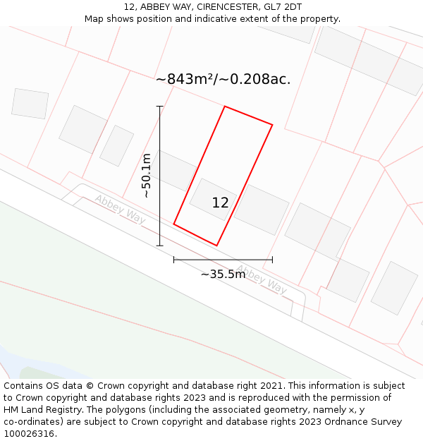 12, ABBEY WAY, CIRENCESTER, GL7 2DT: Plot and title map