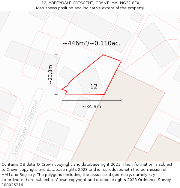 12, ABBEYDALE CRESCENT, GRANTHAM, NG31 8EX: Plot and title map