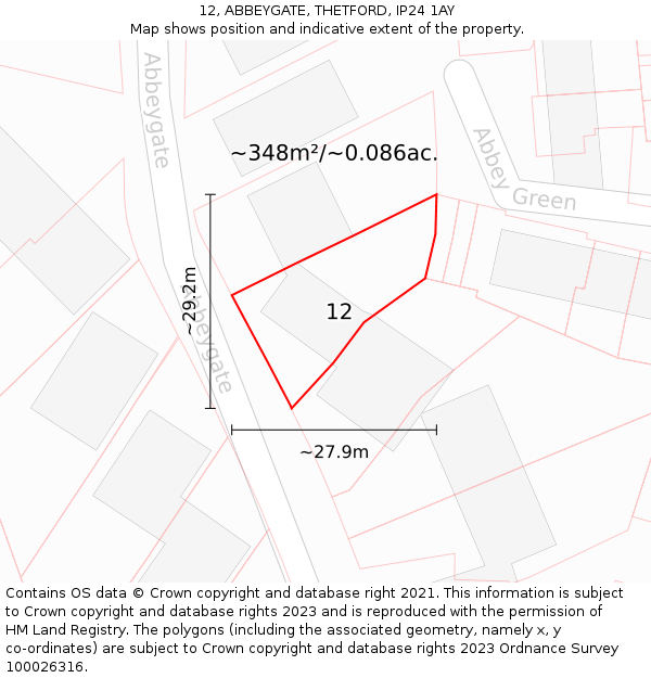 12, ABBEYGATE, THETFORD, IP24 1AY: Plot and title map