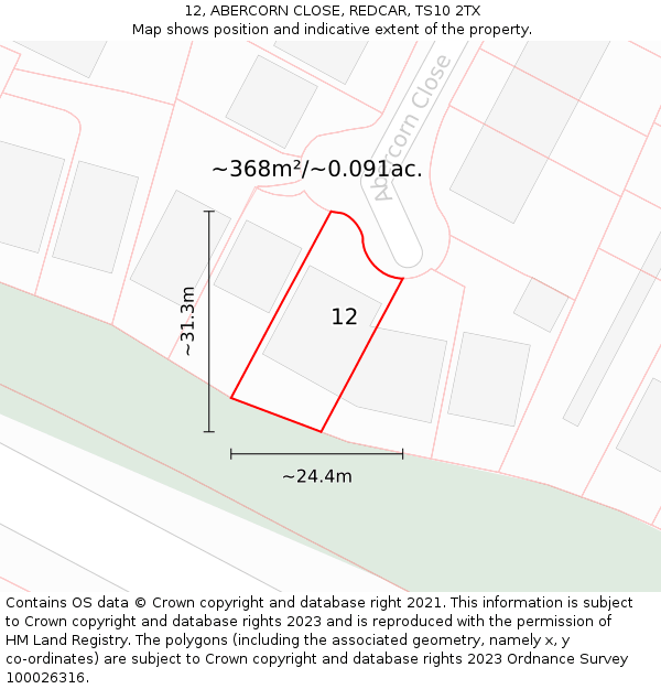 12, ABERCORN CLOSE, REDCAR, TS10 2TX: Plot and title map