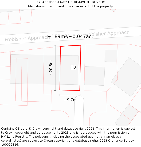 12, ABERDEEN AVENUE, PLYMOUTH, PL5 3UG: Plot and title map