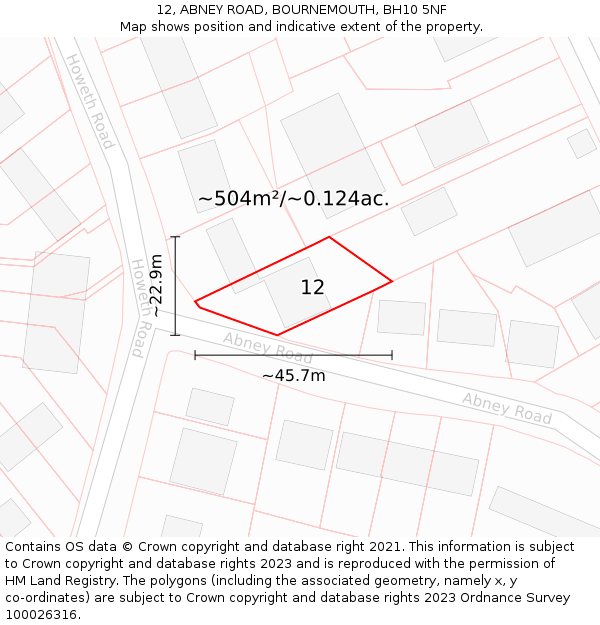 12, ABNEY ROAD, BOURNEMOUTH, BH10 5NF: Plot and title map