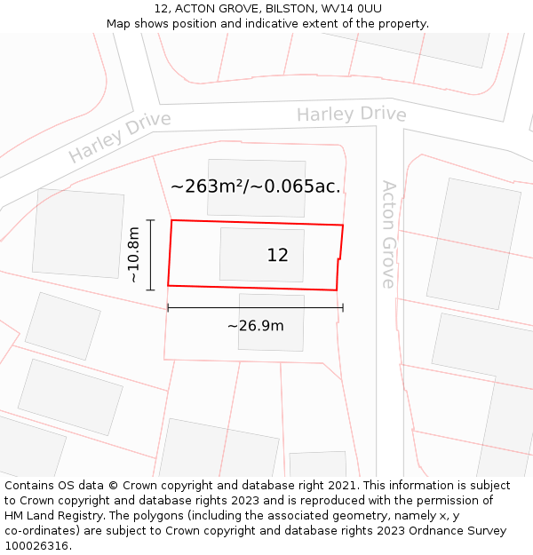 12, ACTON GROVE, BILSTON, WV14 0UU: Plot and title map