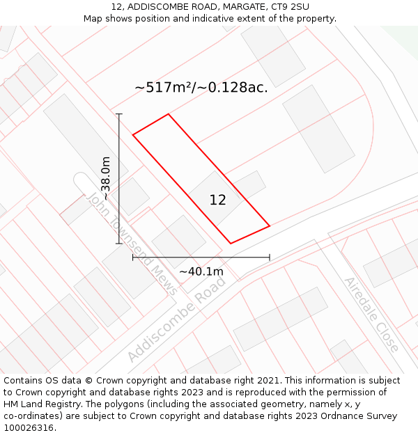 12, ADDISCOMBE ROAD, MARGATE, CT9 2SU: Plot and title map