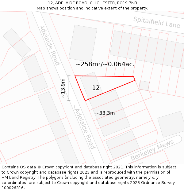 12, ADELAIDE ROAD, CHICHESTER, PO19 7NB: Plot and title map