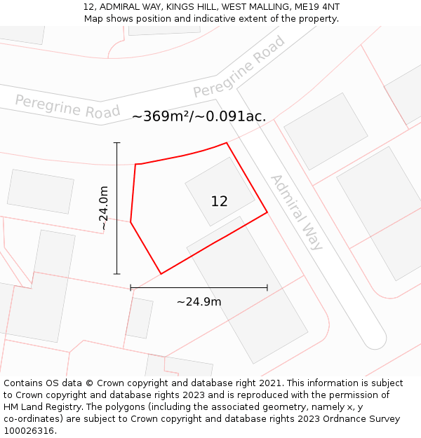 12, ADMIRAL WAY, KINGS HILL, WEST MALLING, ME19 4NT: Plot and title map