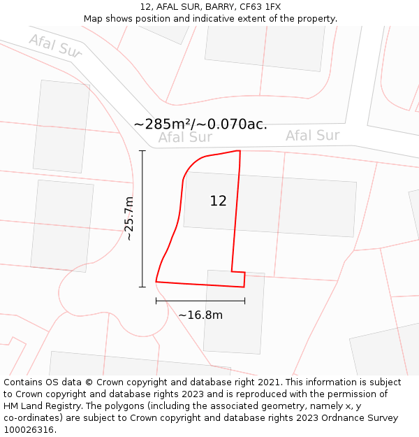 12, AFAL SUR, BARRY, CF63 1FX: Plot and title map