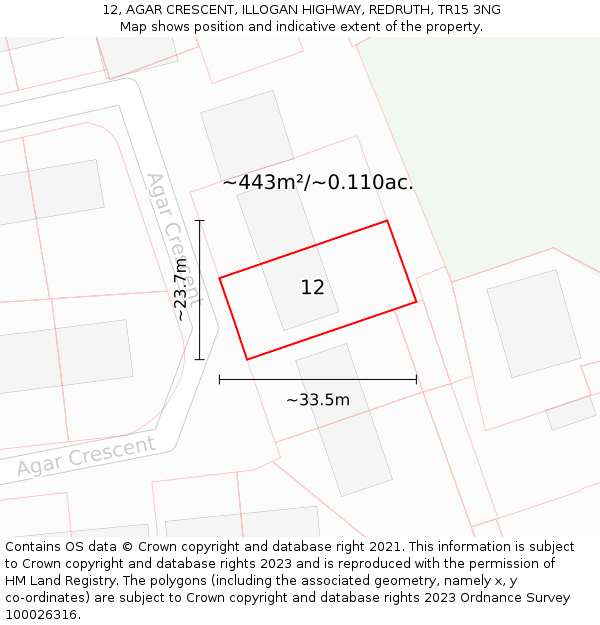 12, AGAR CRESCENT, ILLOGAN HIGHWAY, REDRUTH, TR15 3NG: Plot and title map