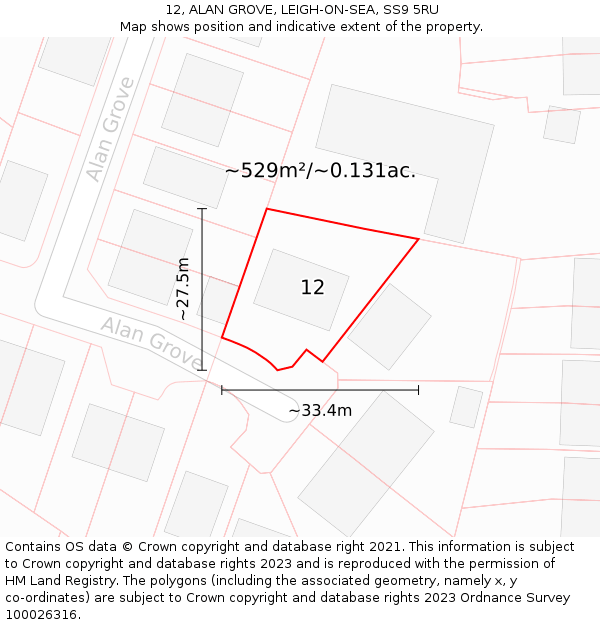 12, ALAN GROVE, LEIGH-ON-SEA, SS9 5RU: Plot and title map