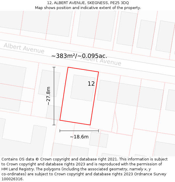 12, ALBERT AVENUE, SKEGNESS, PE25 3DQ: Plot and title map