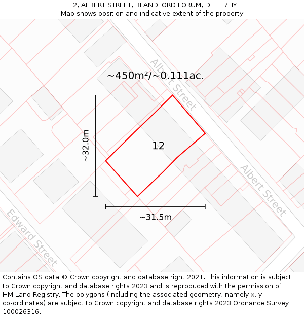 12, ALBERT STREET, BLANDFORD FORUM, DT11 7HY: Plot and title map