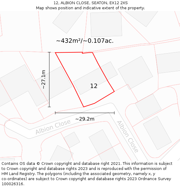 12, ALBION CLOSE, SEATON, EX12 2XS: Plot and title map