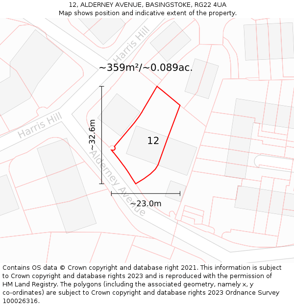 12, ALDERNEY AVENUE, BASINGSTOKE, RG22 4UA: Plot and title map