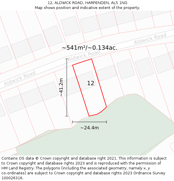 12, ALDWICK ROAD, HARPENDEN, AL5 1NG: Plot and title map