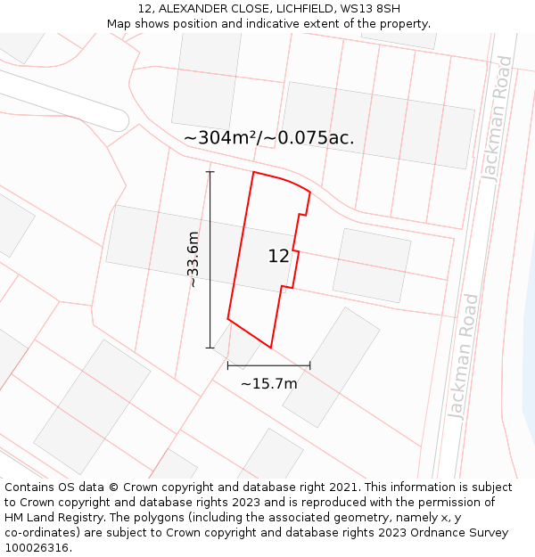 12, ALEXANDER CLOSE, LICHFIELD, WS13 8SH: Plot and title map